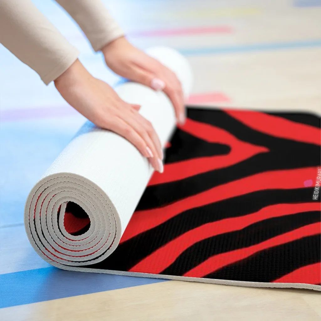 Red Zebra Foam Yoga Mat, Animal Print Wild & Fun Lightweight 0.25" thick Mat - Printed in USA (Size: 24″x72")