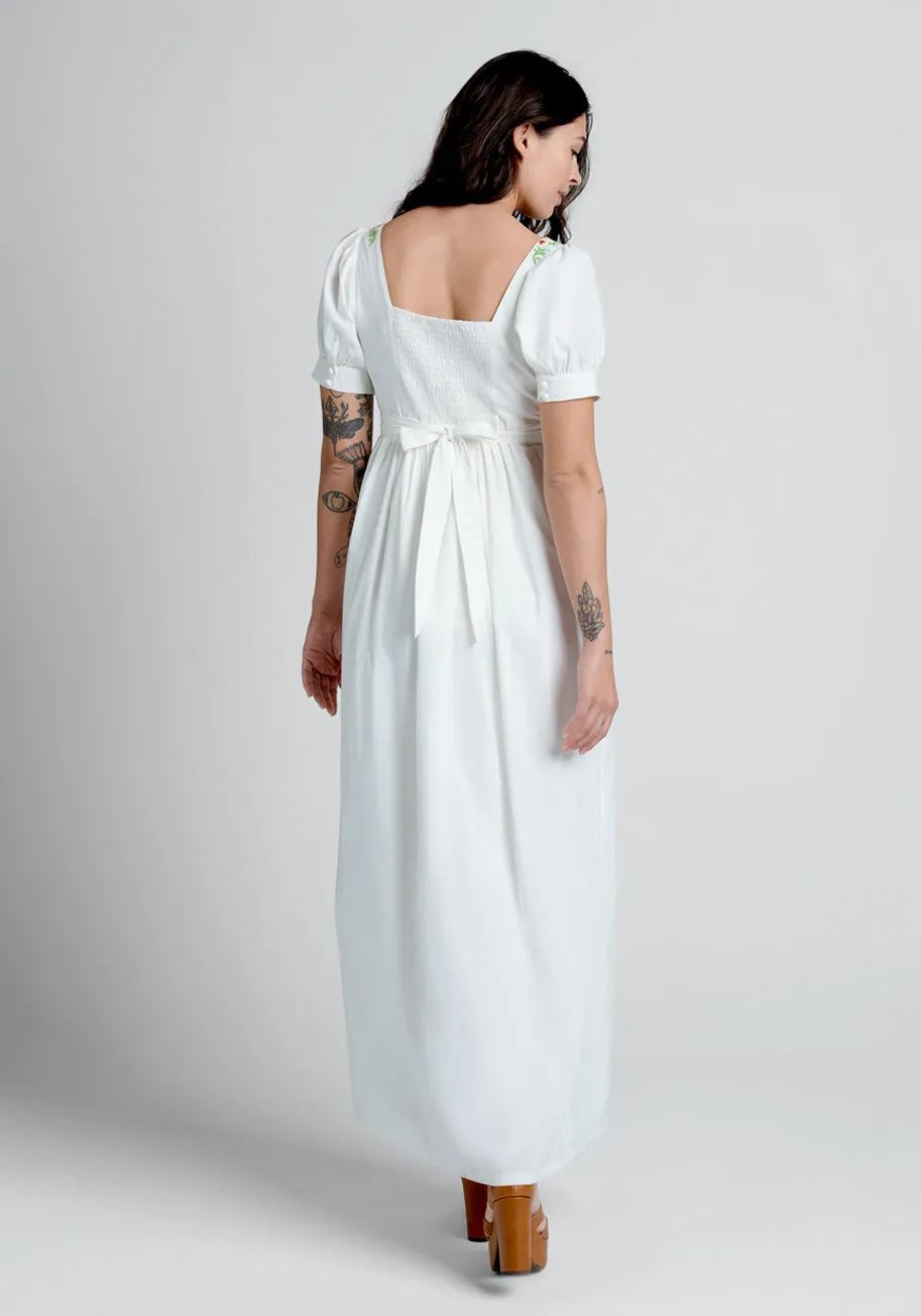 Regency Romance Embroidered Maxi Dress