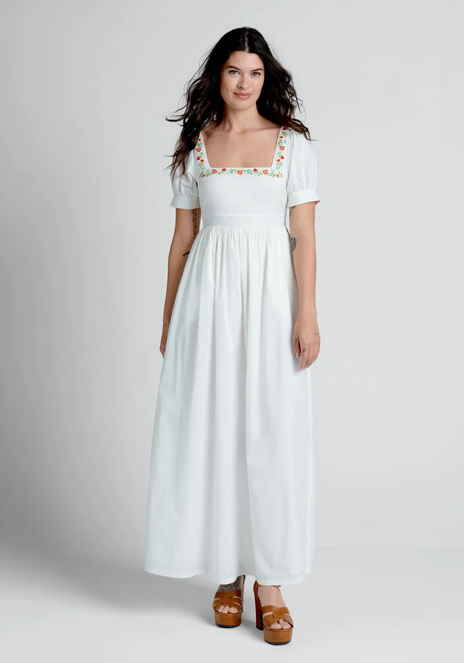 Regency Romance Embroidered Maxi Dress