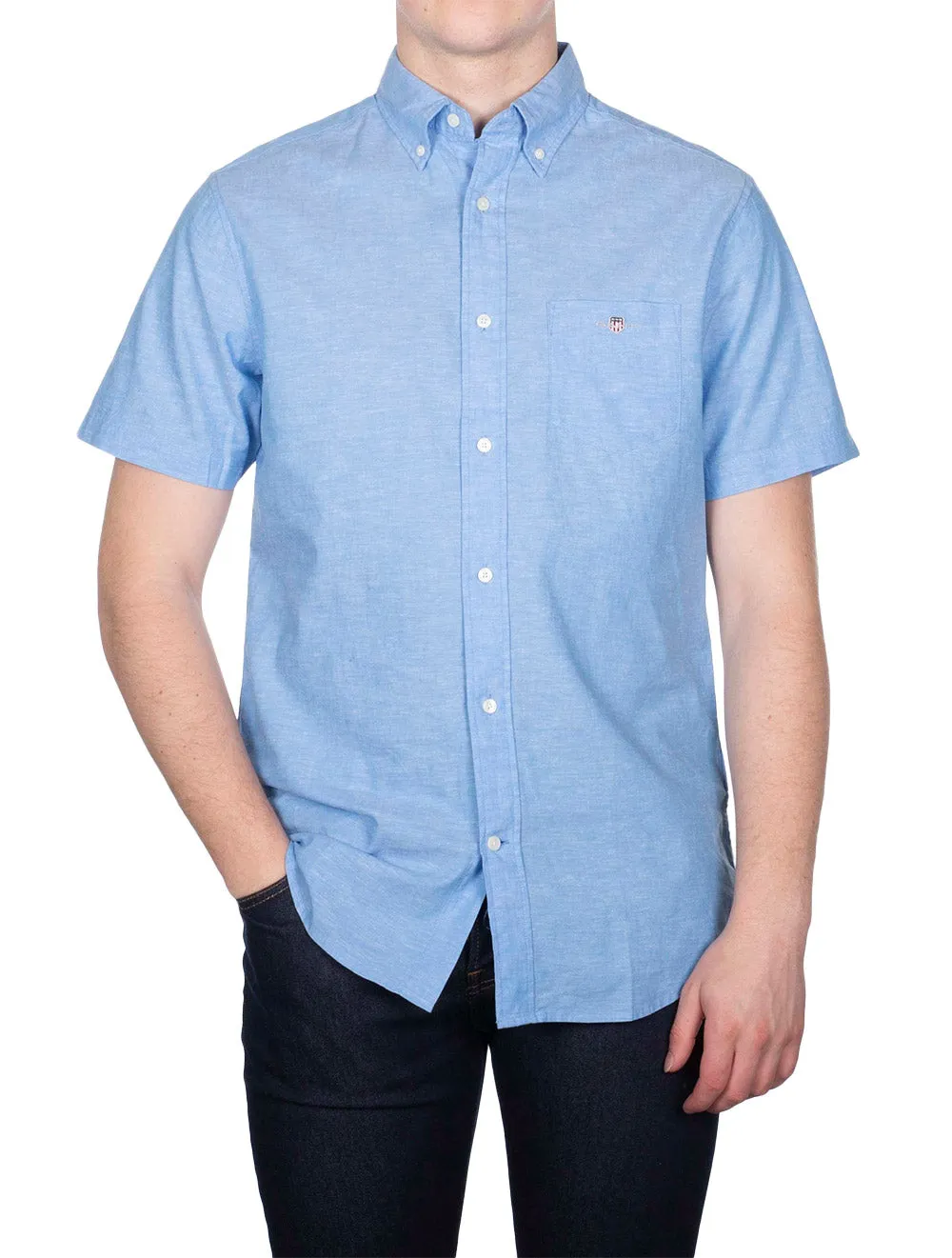 Regular Cotton Linen Short Sleeve Shirt Day Blue