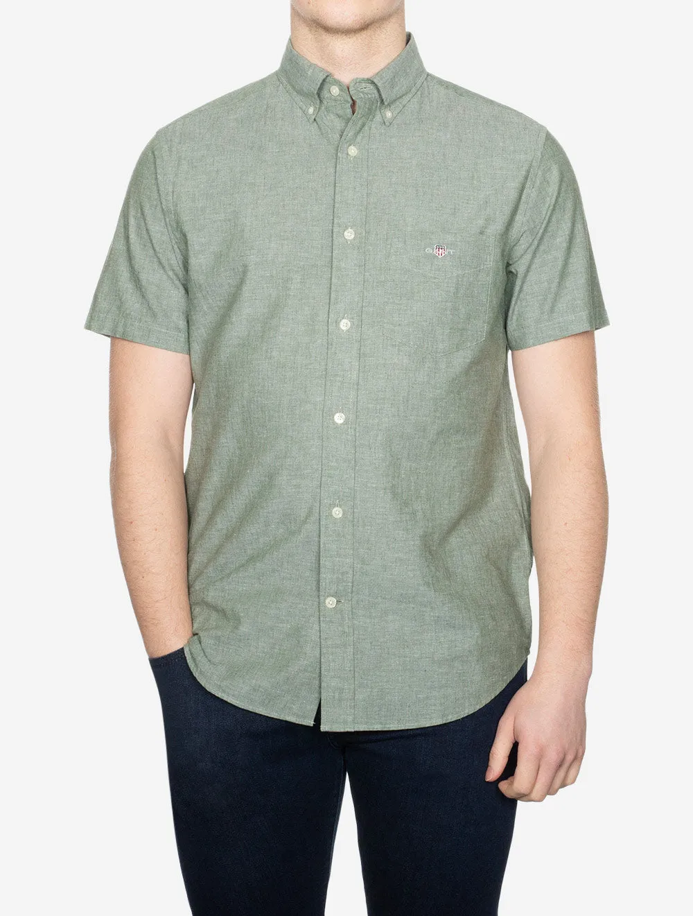 Regular Cotton Linen Short Sleeve Shirt Pine Green