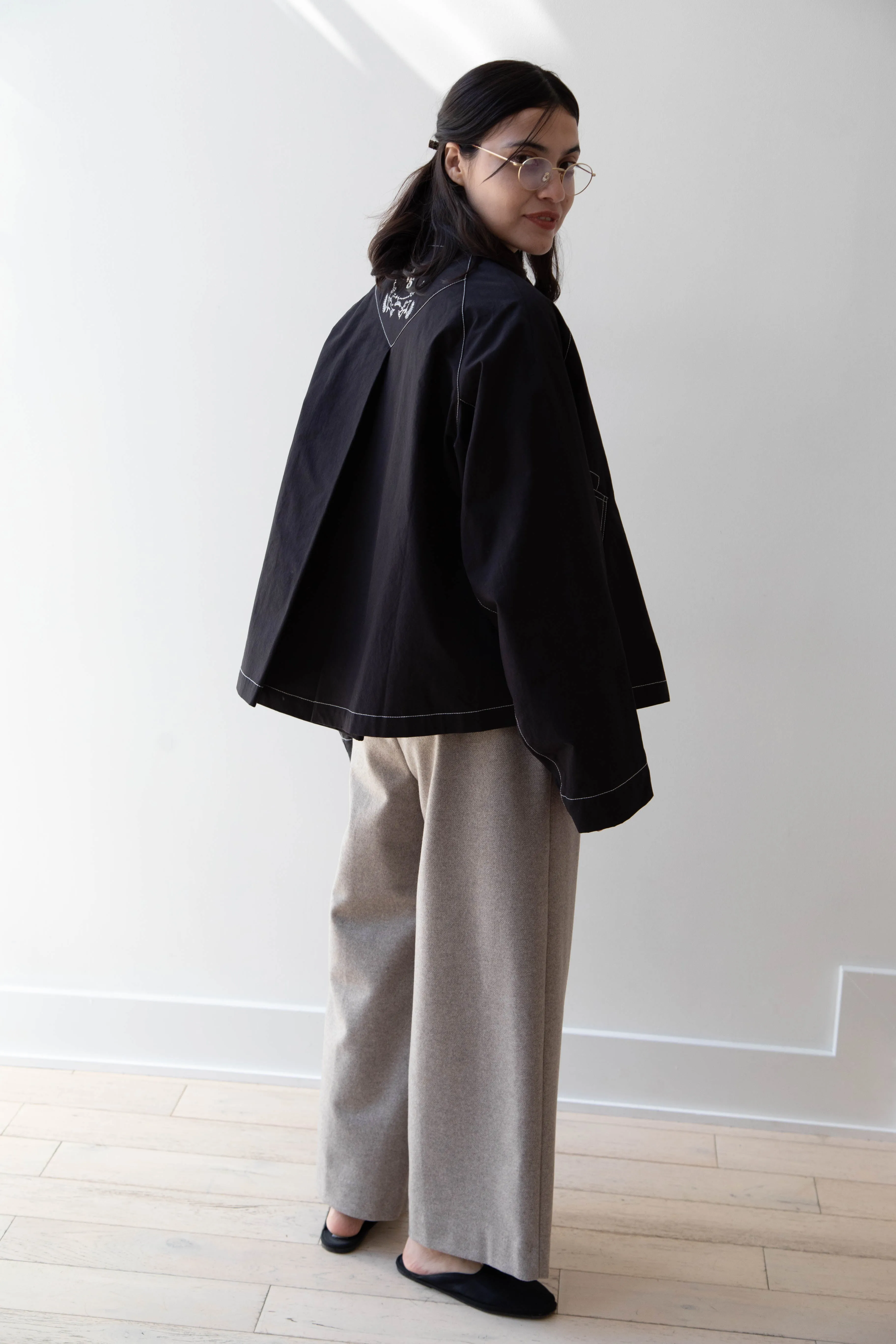 Renli Su | Contrast Stitch Black Trench Jacket