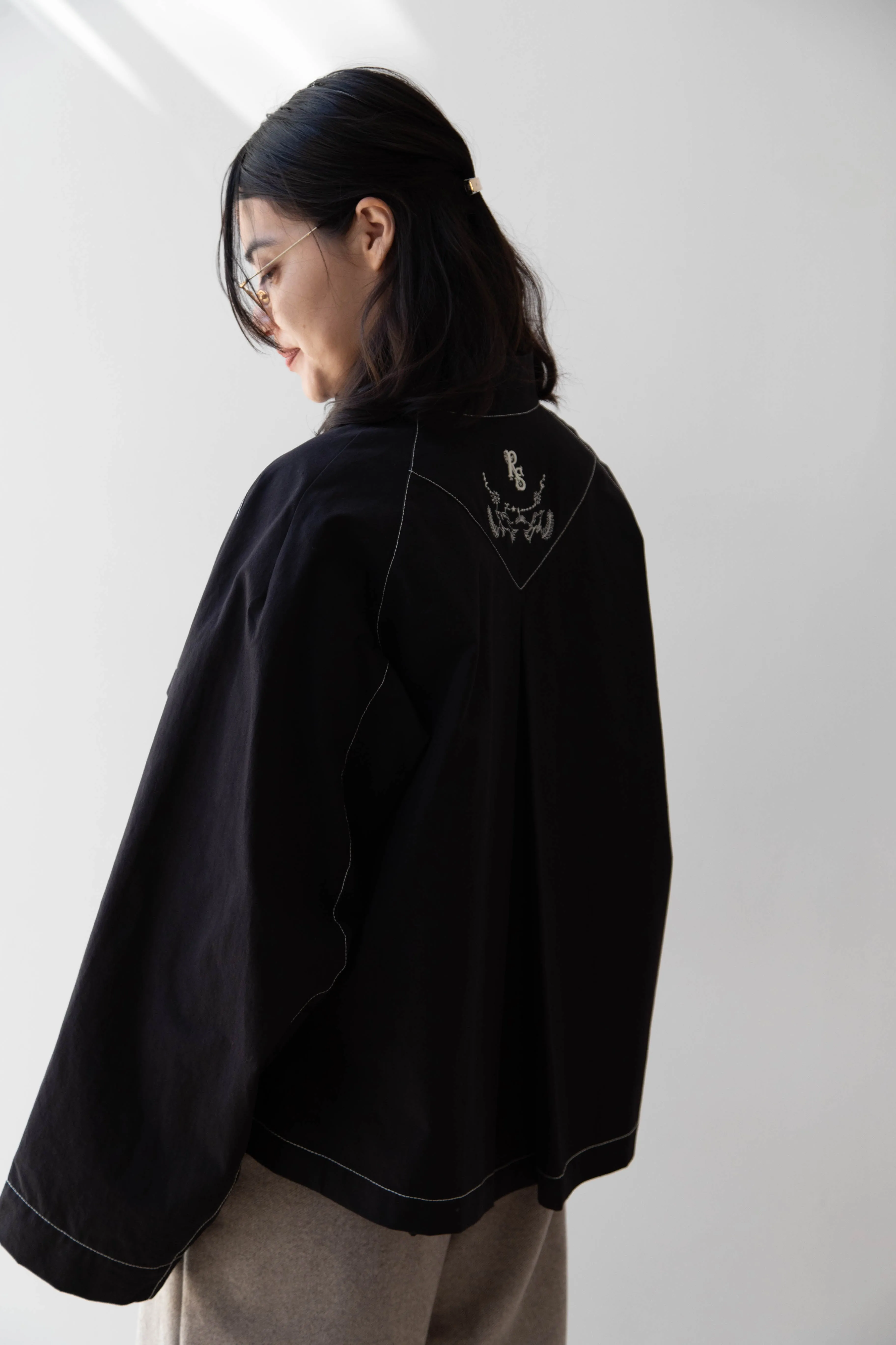 Renli Su | Contrast Stitch Black Trench Jacket