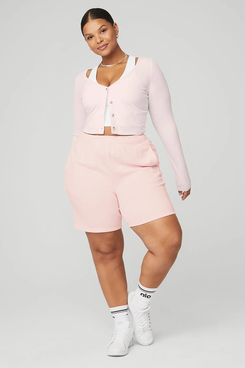 Ribbed Cropped Whisper Cardigan - Pink Sugar