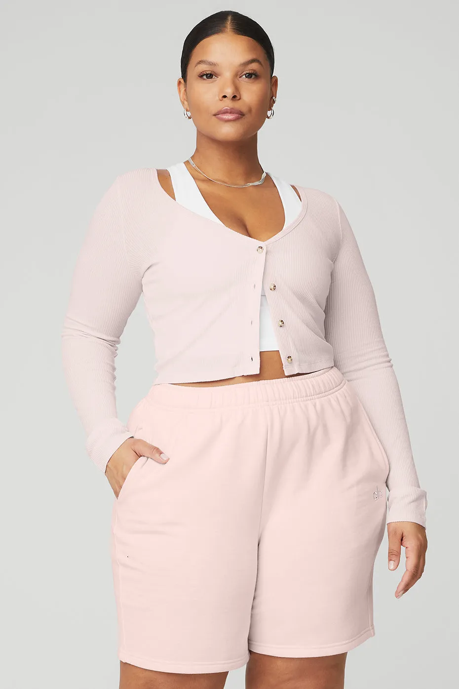 Ribbed Cropped Whisper Cardigan - Pink Sugar