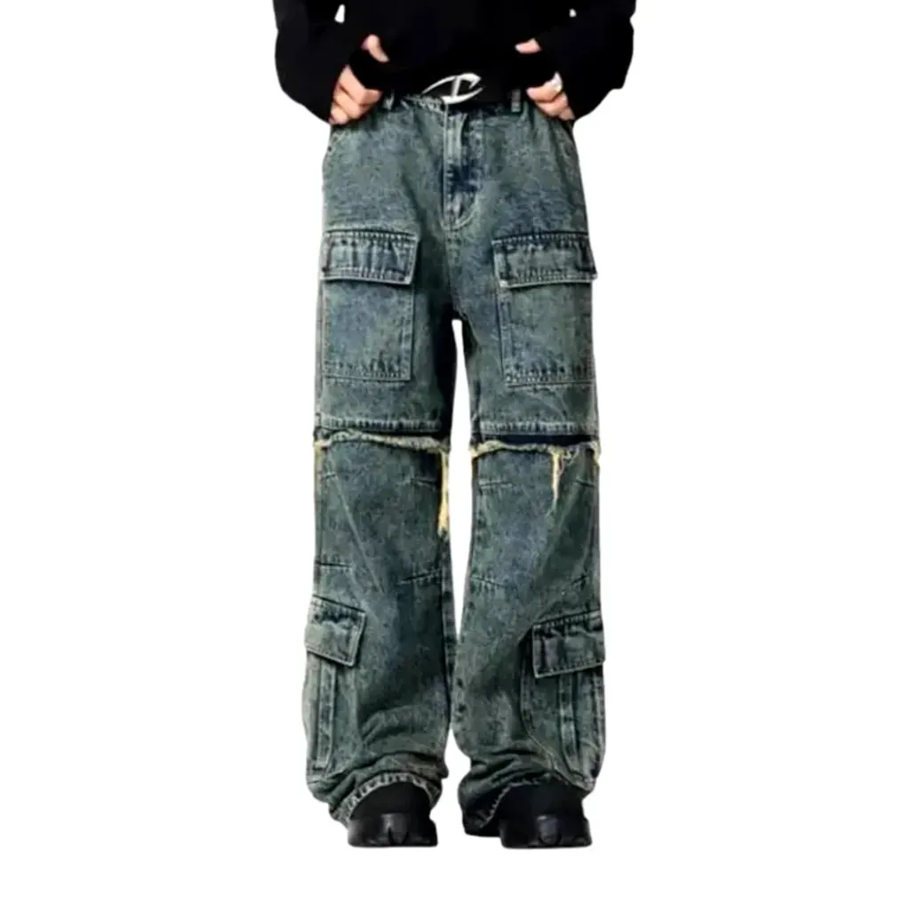 Sanded boho baggy men's jeans