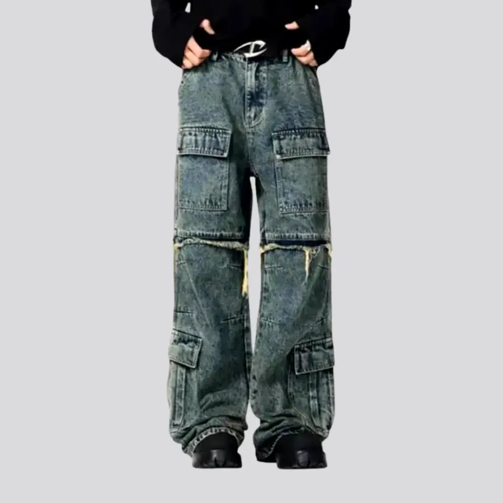 Sanded boho baggy men's jeans