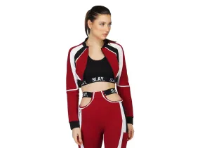 SLAY. Women's Activewear Red Black White Colorblock Crop Jacket Streetwear