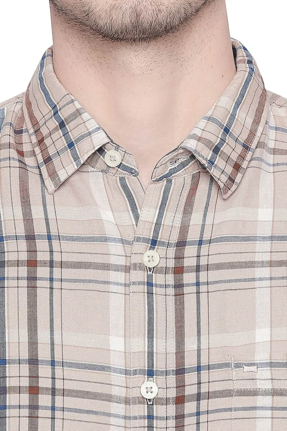 Slim Fit Cotton Linen Checks Shirt