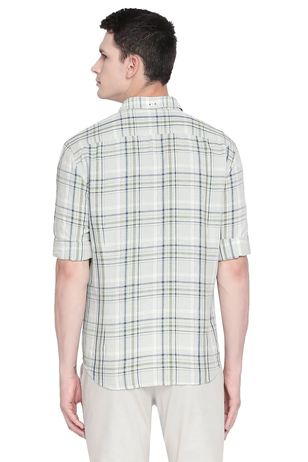 Slim Fit Cotton Linen Checks Shirt