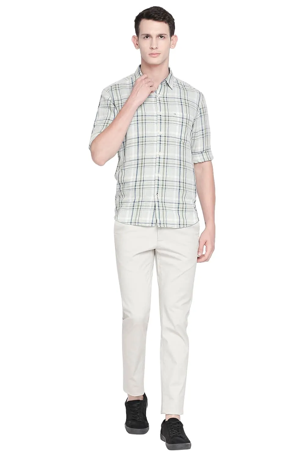 Slim Fit Cotton Linen Checks Shirt