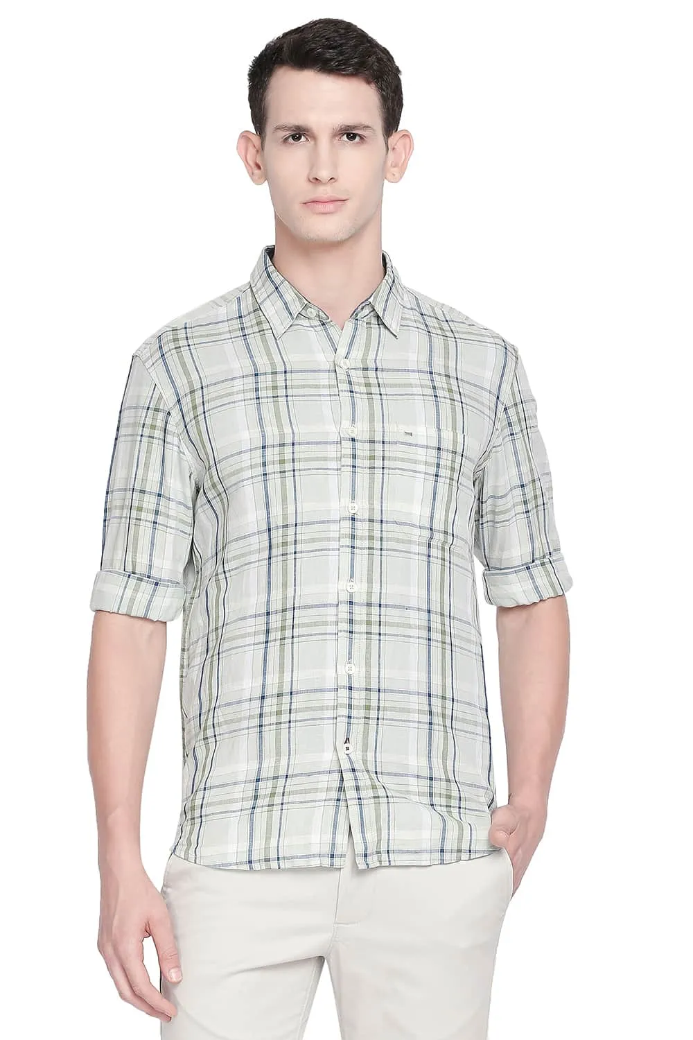 Slim Fit Cotton Linen Checks Shirt