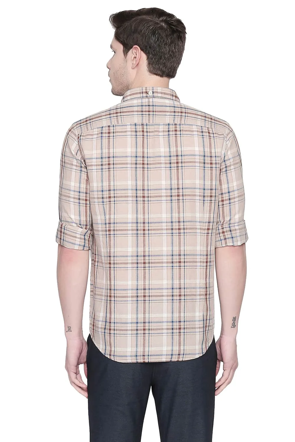 Slim Fit Cotton Linen Checks Shirt