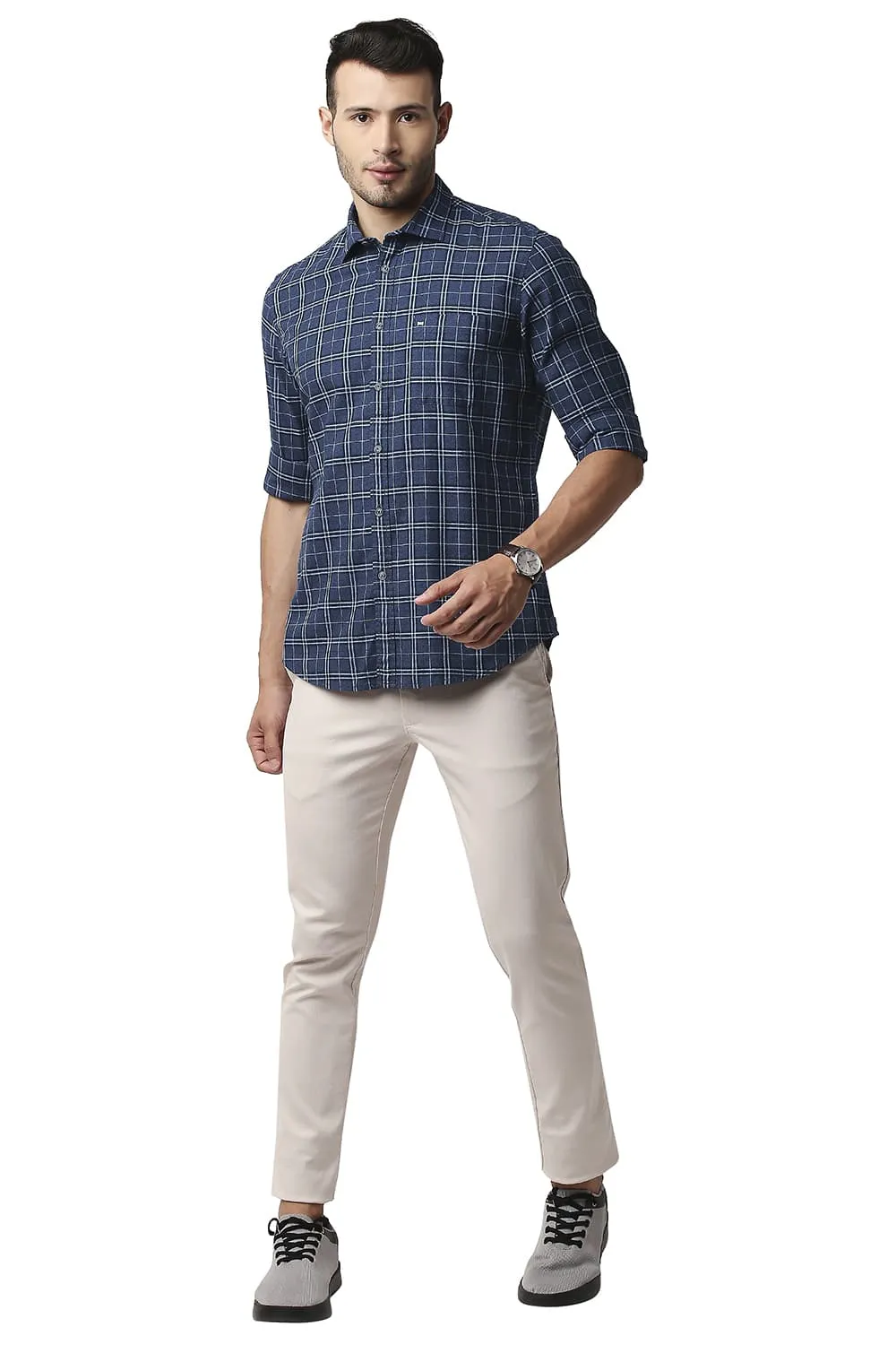 Slim Fit Crepe Checks Shirt