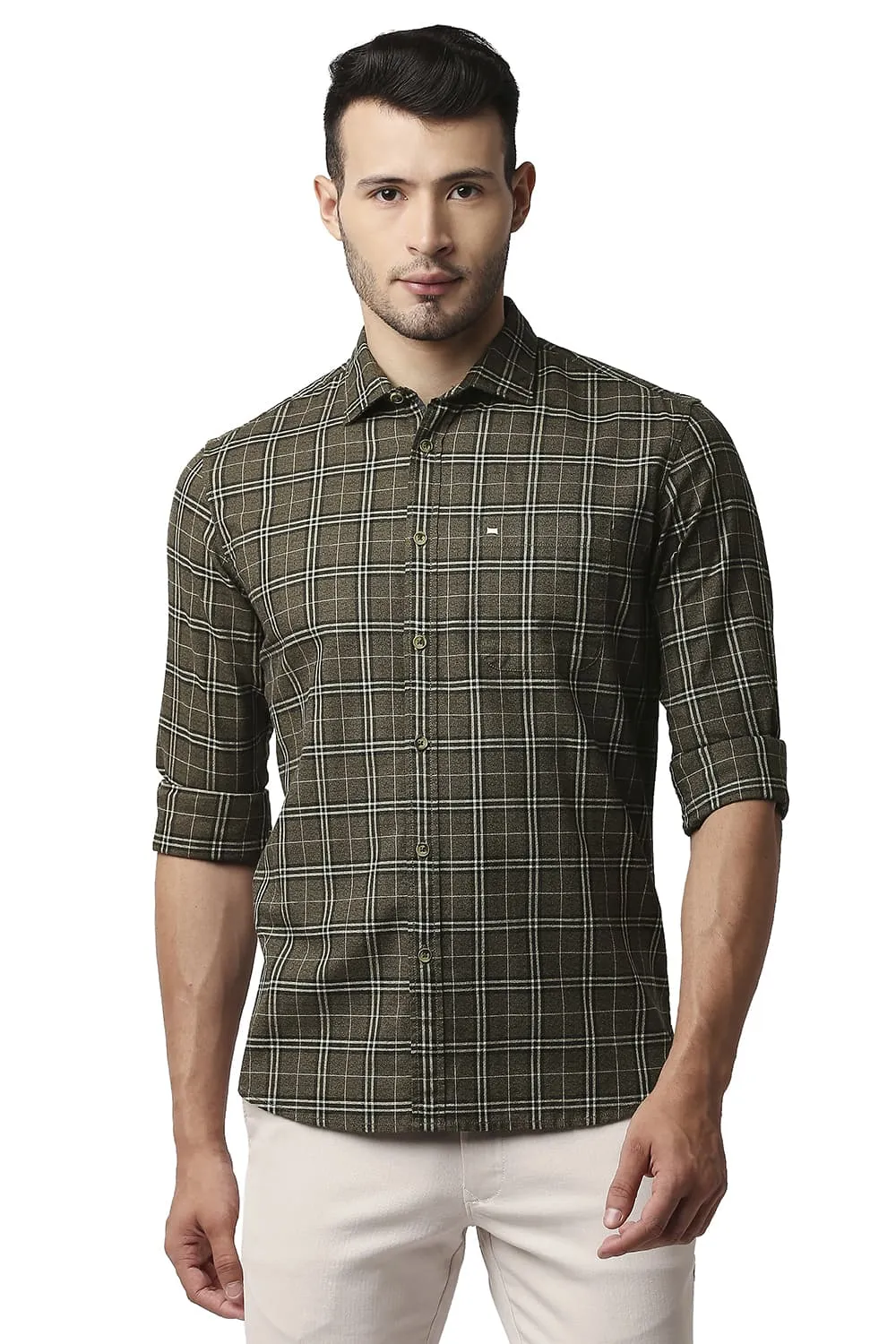 Slim Fit Crepe Checks Shirt