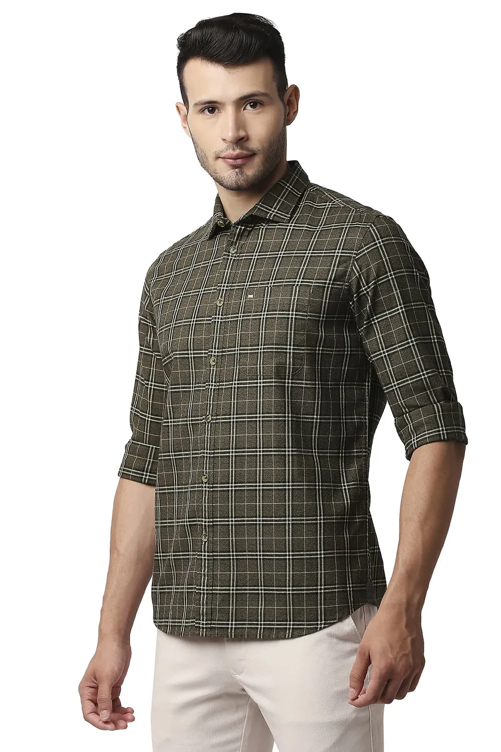 Slim Fit Crepe Checks Shirt