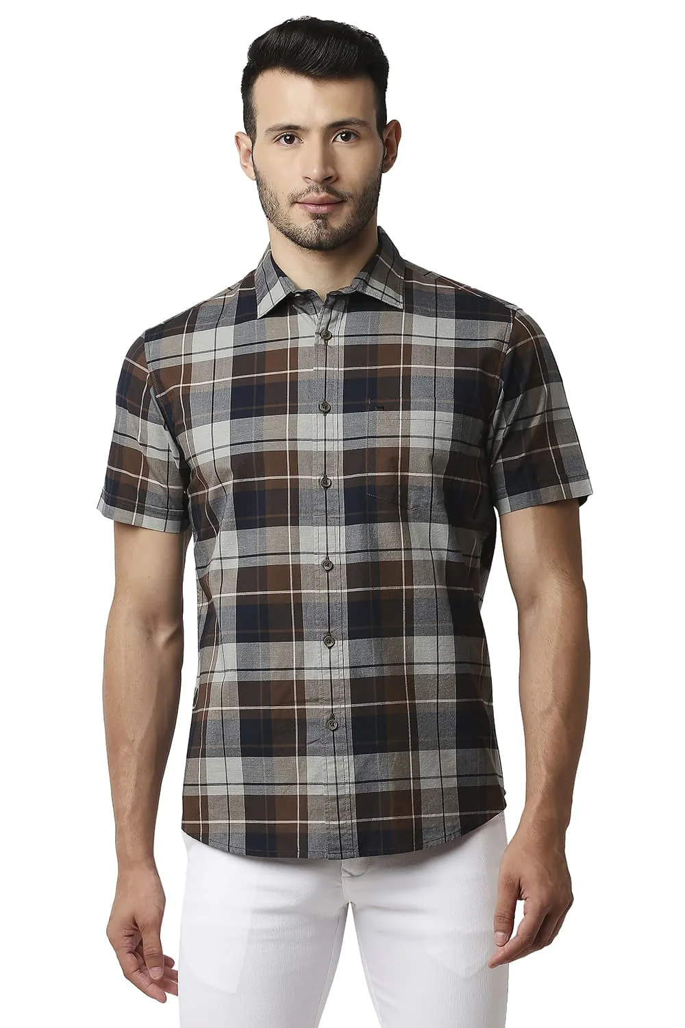 Slim Fit Oxford Checks Halfsleeves Shirt