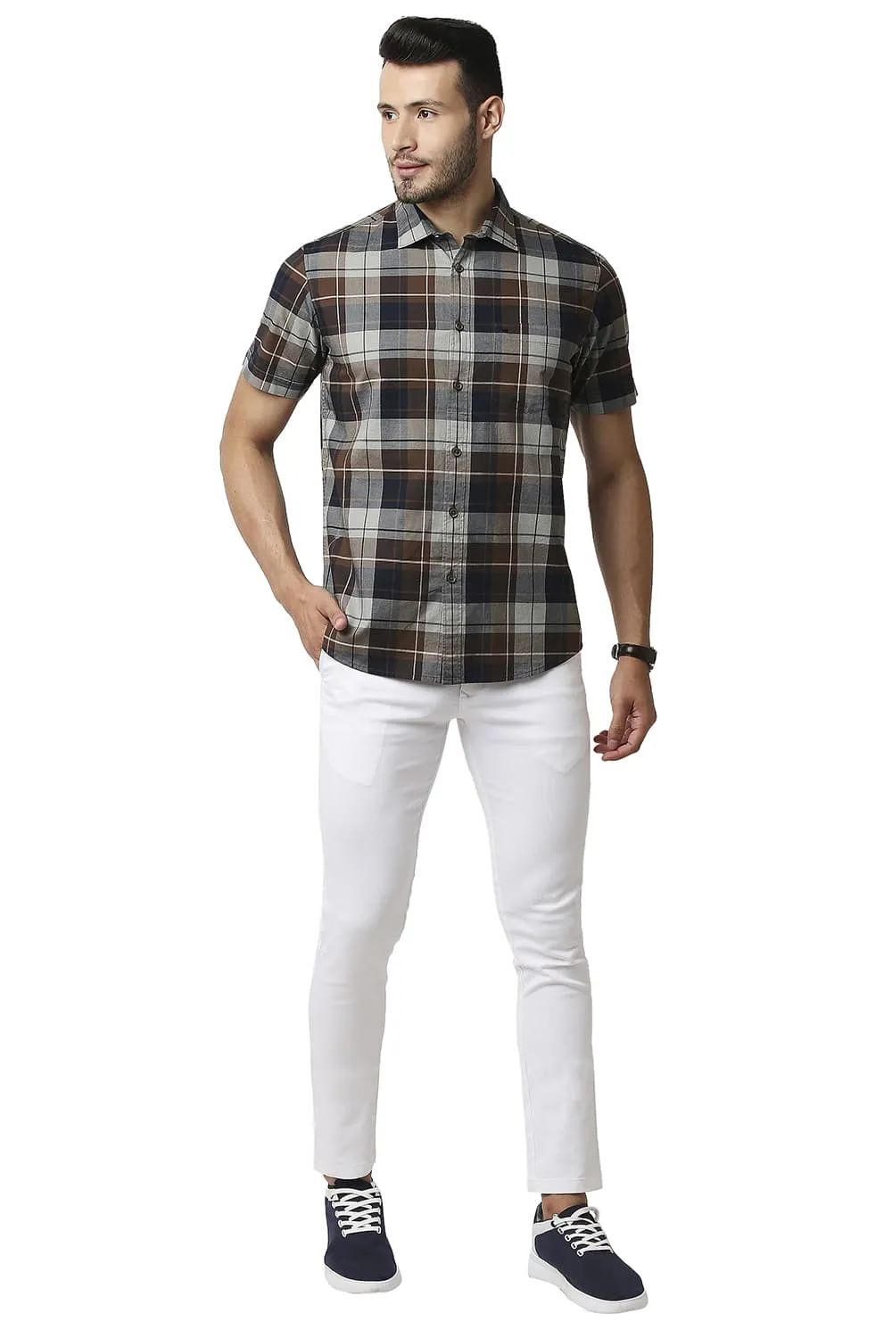 Slim Fit Oxford Checks Halfsleeves Shirt