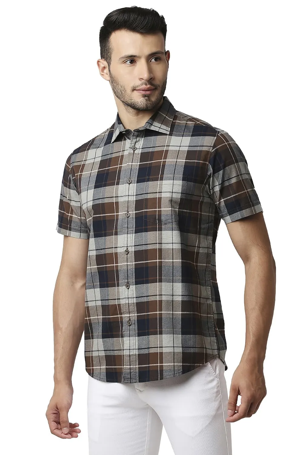 Slim Fit Oxford Checks Halfsleeves Shirt