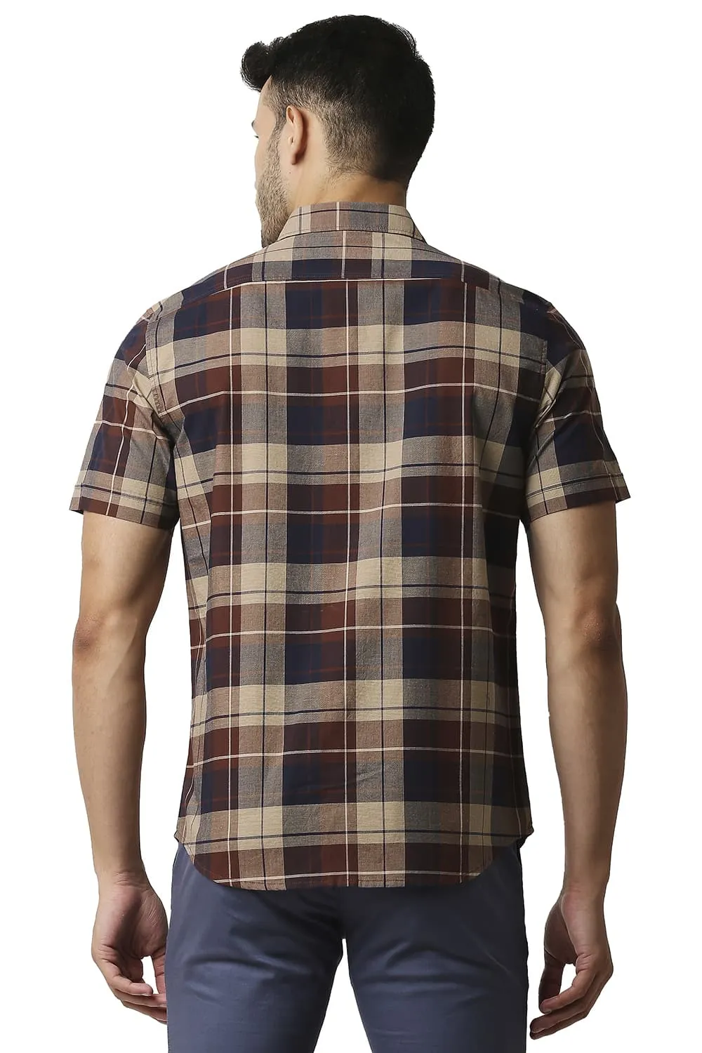 Slim Fit Oxford Checks Halfsleeves Shirt