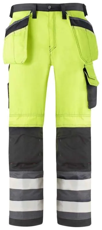 Snickers Hi Vis Trousers Kneepad & Holster Pockets Class 2 3233