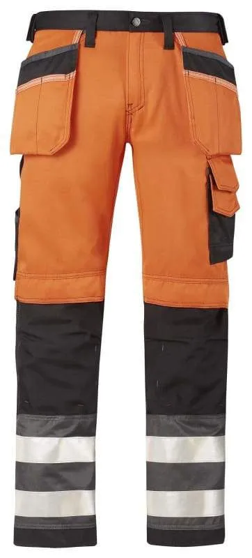 Snickers Hi Vis Trousers Kneepad & Holster Pockets Class 2 3233