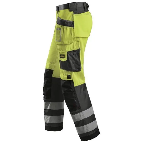 Snickers Hi Vis Trousers Kneepad & Holster Pockets Class 2 3233