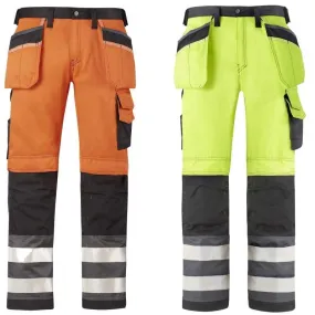 Snickers Hi Vis Trousers Kneepad & Holster Pockets Class 2 3233