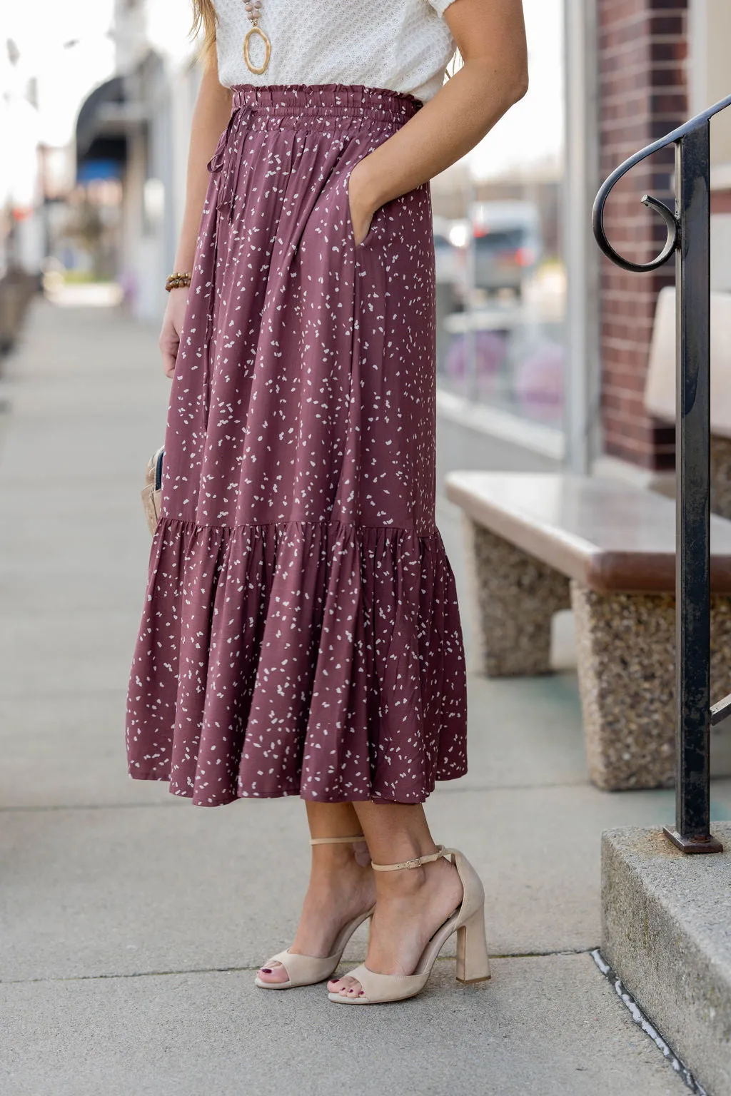 Speckled Ruffle Bottom Maxi Skirt