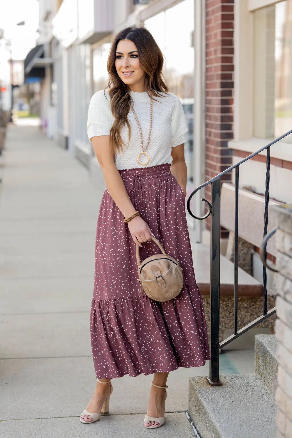 Speckled Ruffle Bottom Maxi Skirt