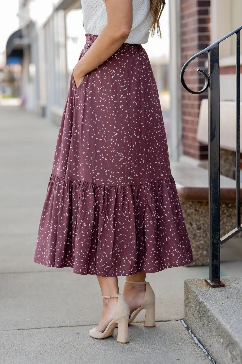 Speckled Ruffle Bottom Maxi Skirt