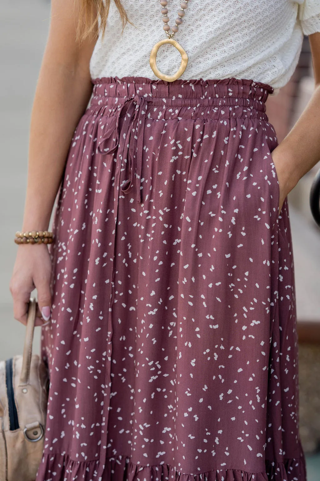 Speckled Ruffle Bottom Maxi Skirt