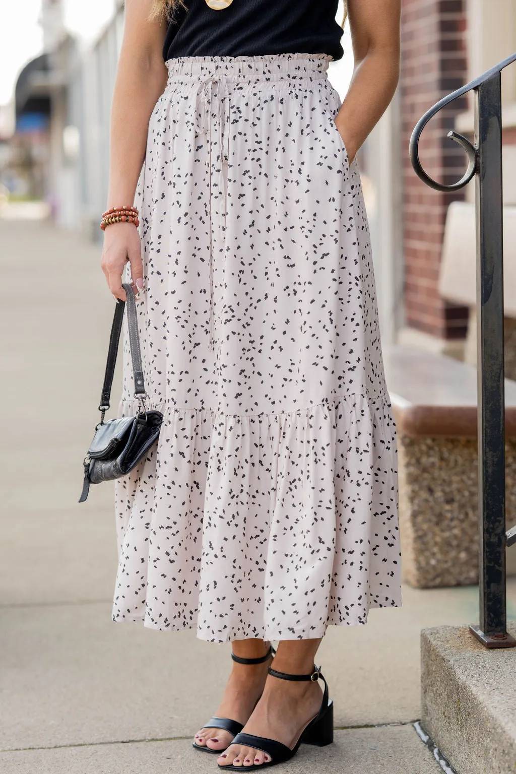 Speckled Ruffle Bottom Maxi Skirt