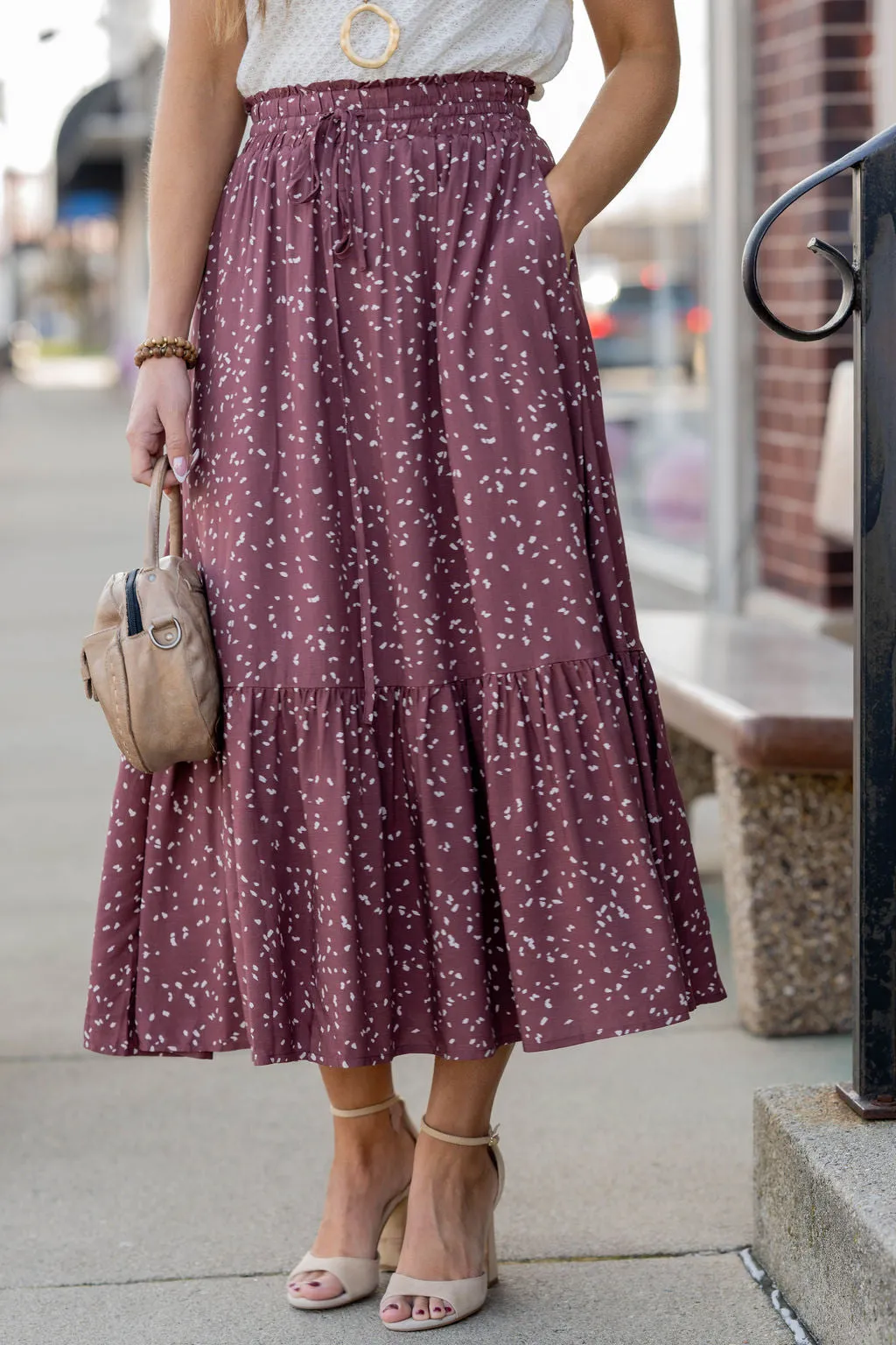 Speckled Ruffle Bottom Maxi Skirt