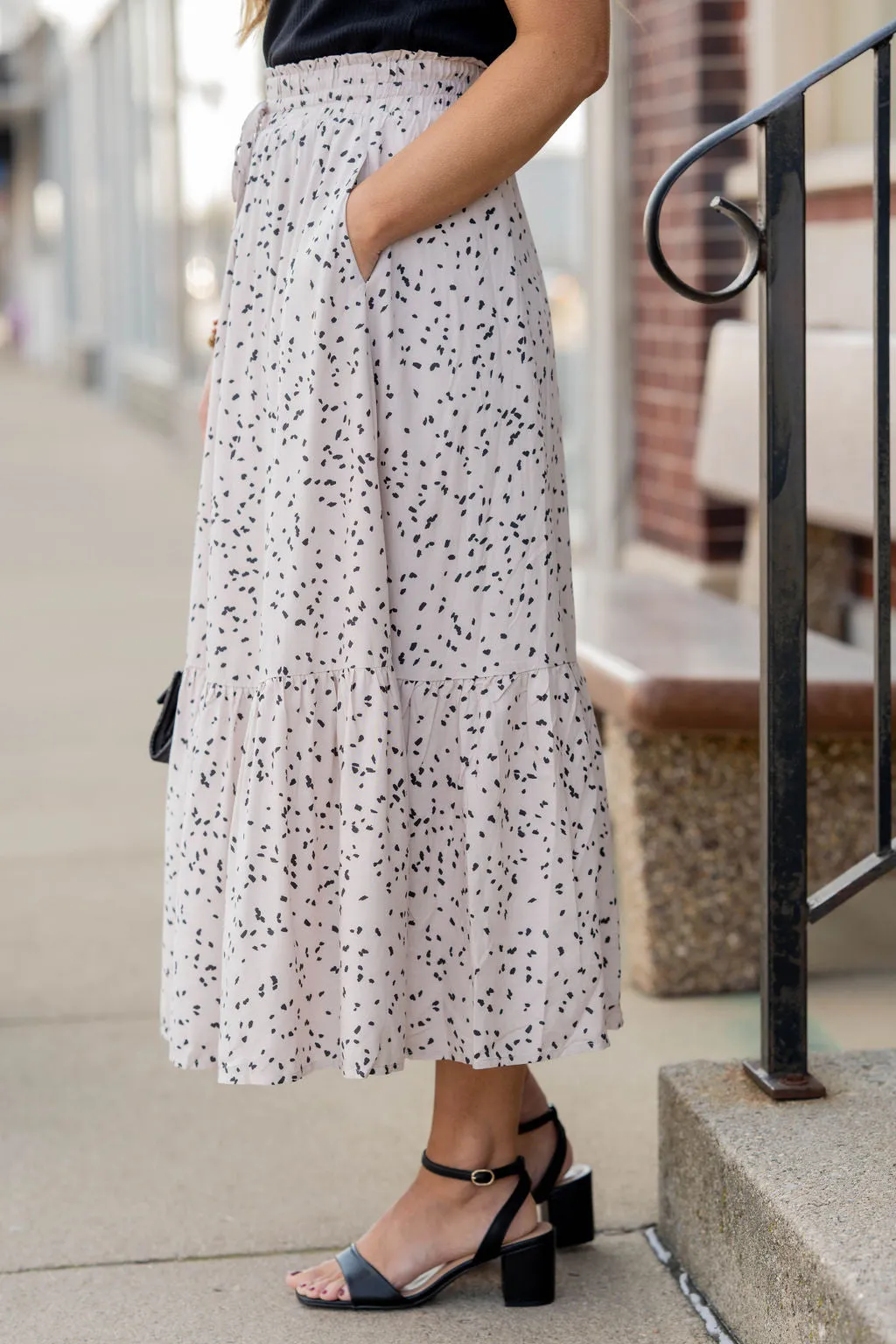 Speckled Ruffle Bottom Maxi Skirt