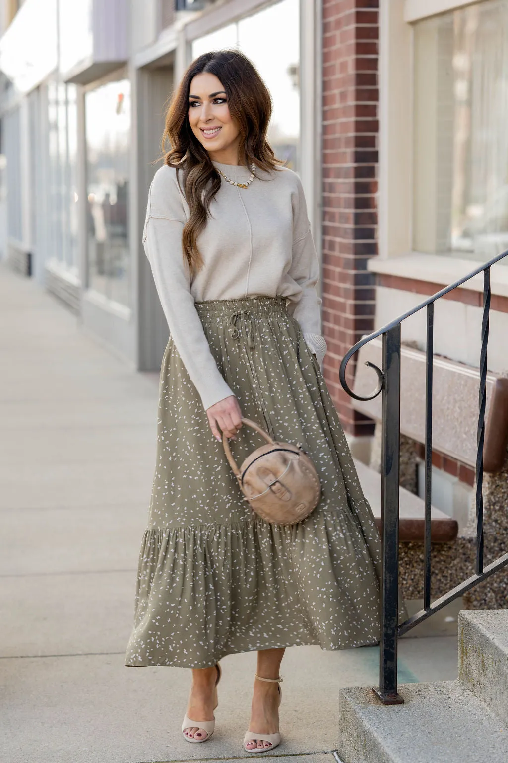 Speckled Ruffle Bottom Maxi Skirt