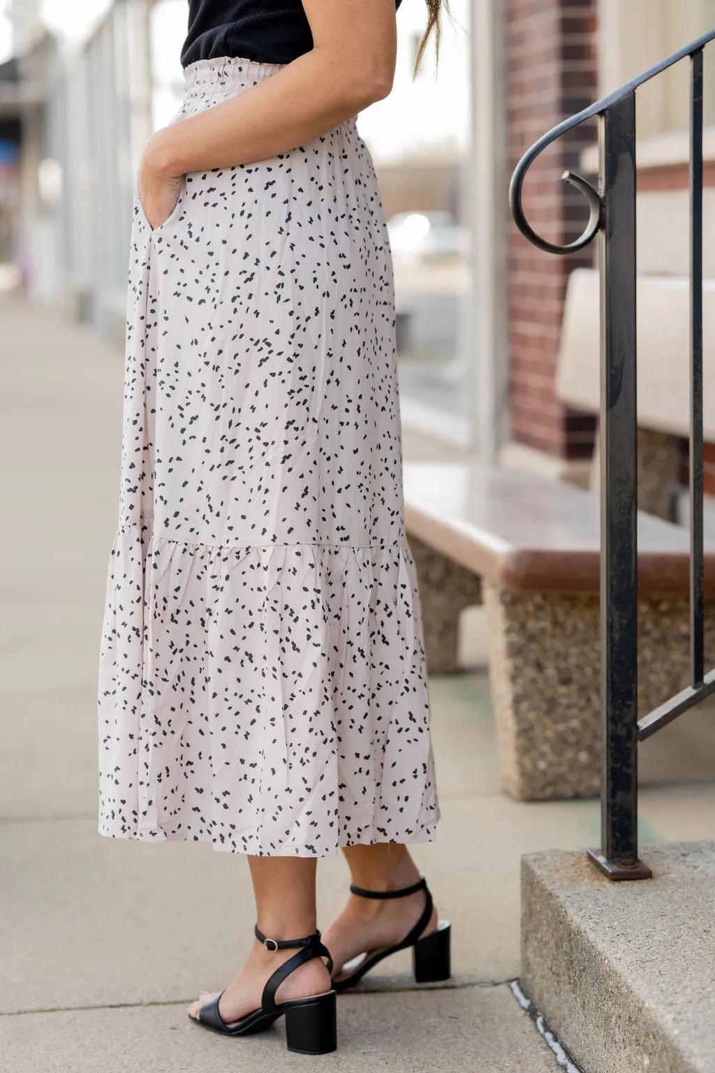 Speckled Ruffle Bottom Maxi Skirt