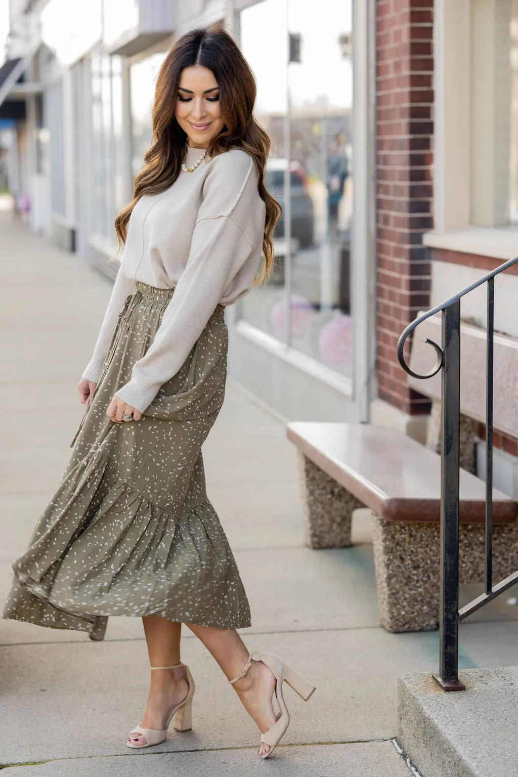 Speckled Ruffle Bottom Maxi Skirt