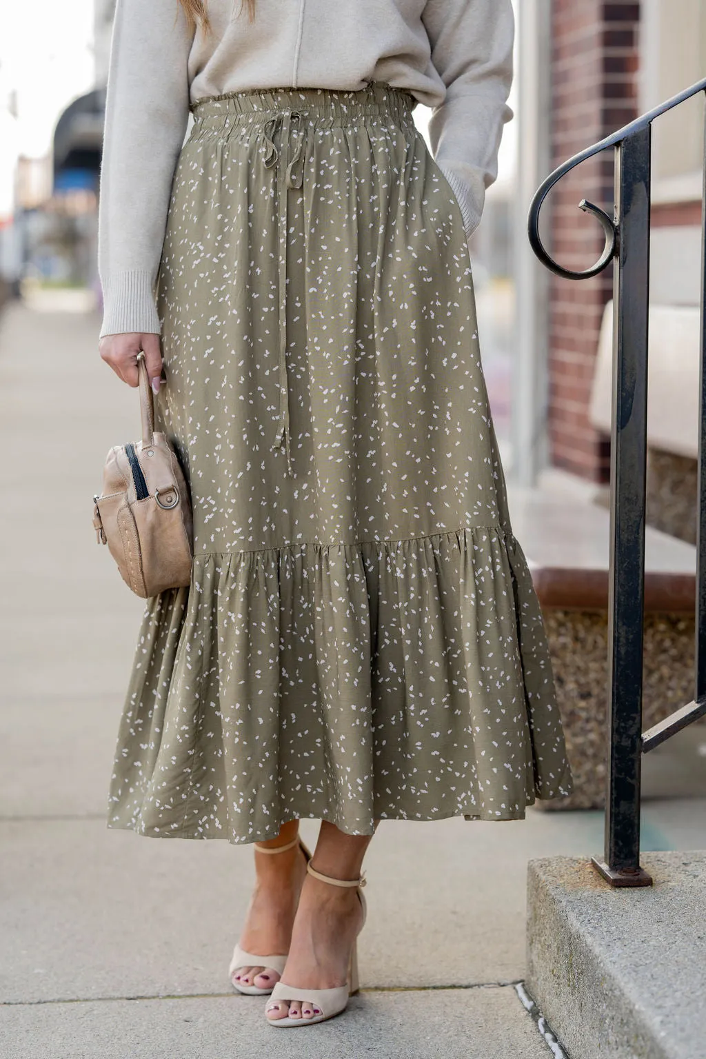 Speckled Ruffle Bottom Maxi Skirt