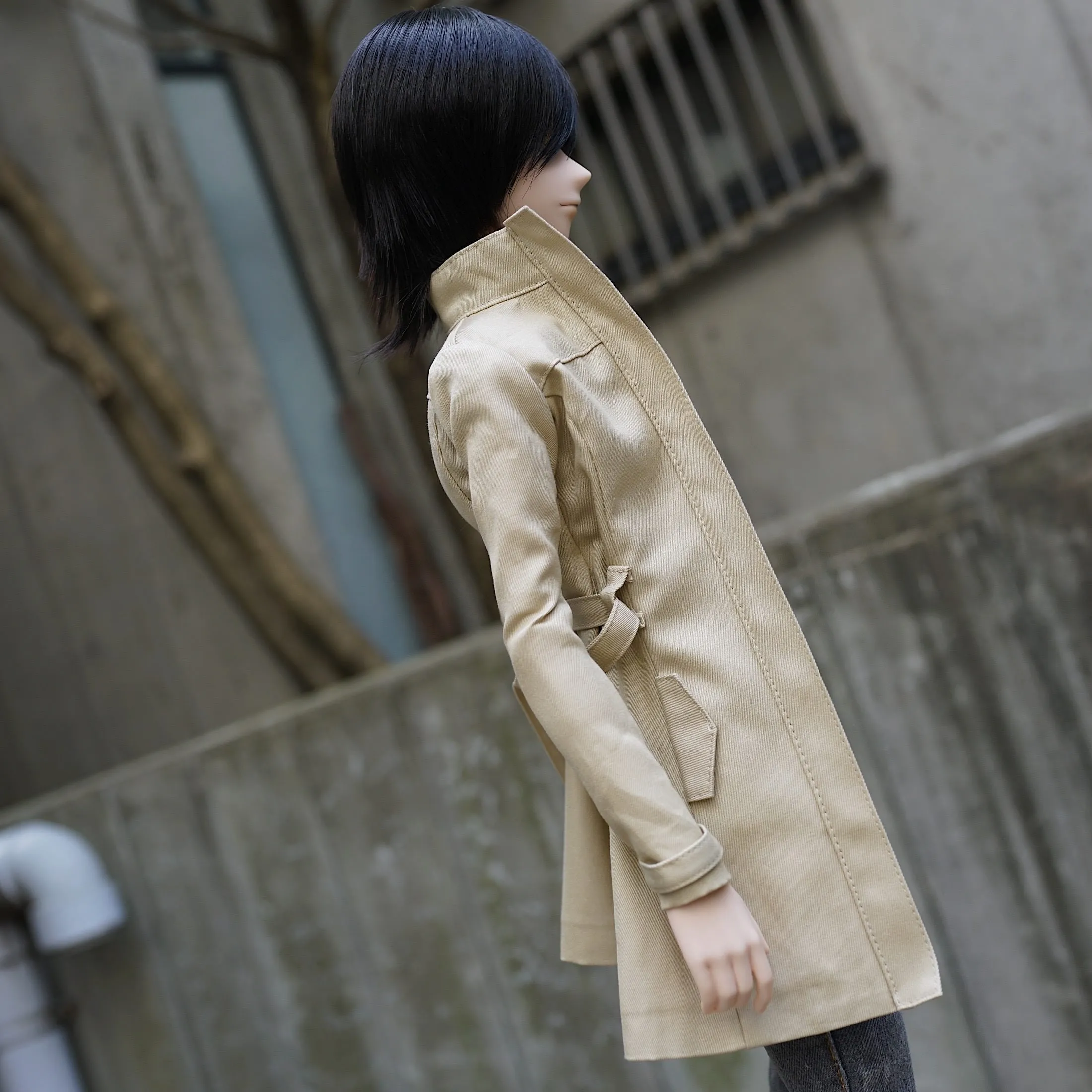 Stand Collar Trench Coat (Beige)