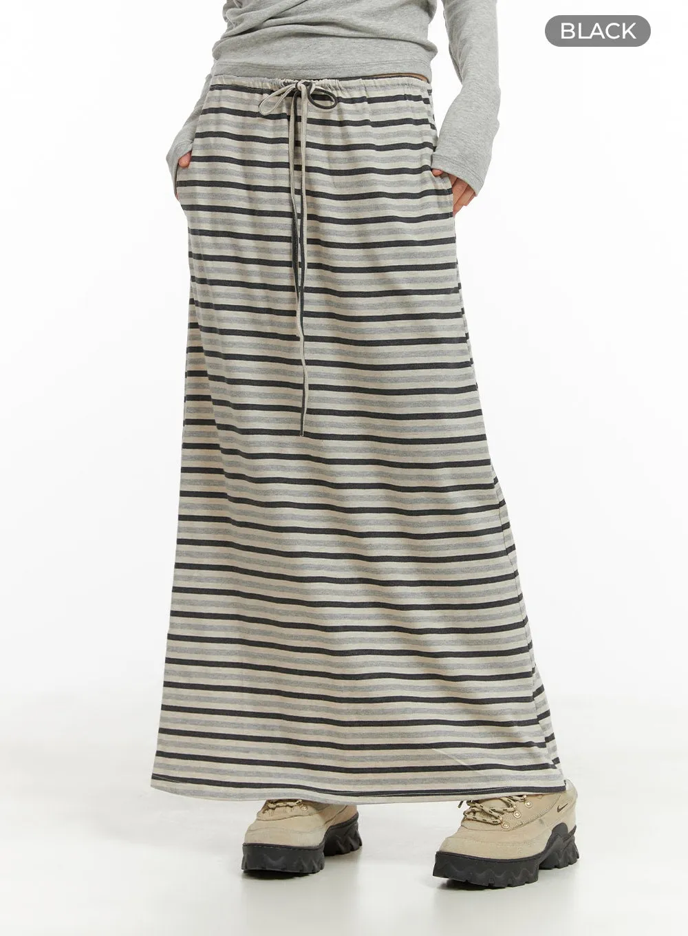 Striped Cotton Maxi Skirt CA418