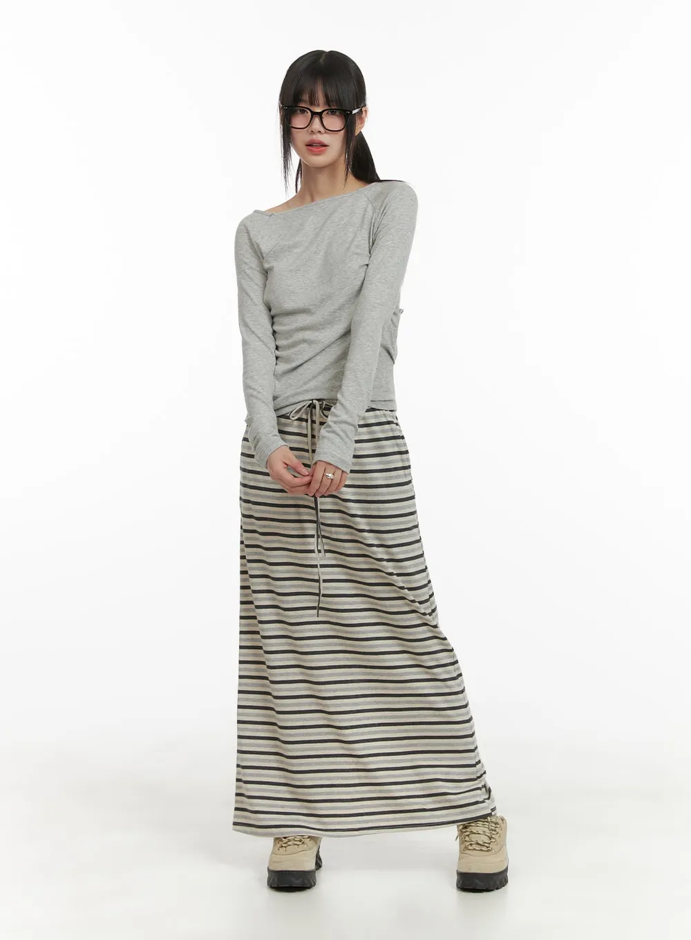 Striped Cotton Maxi Skirt CA418