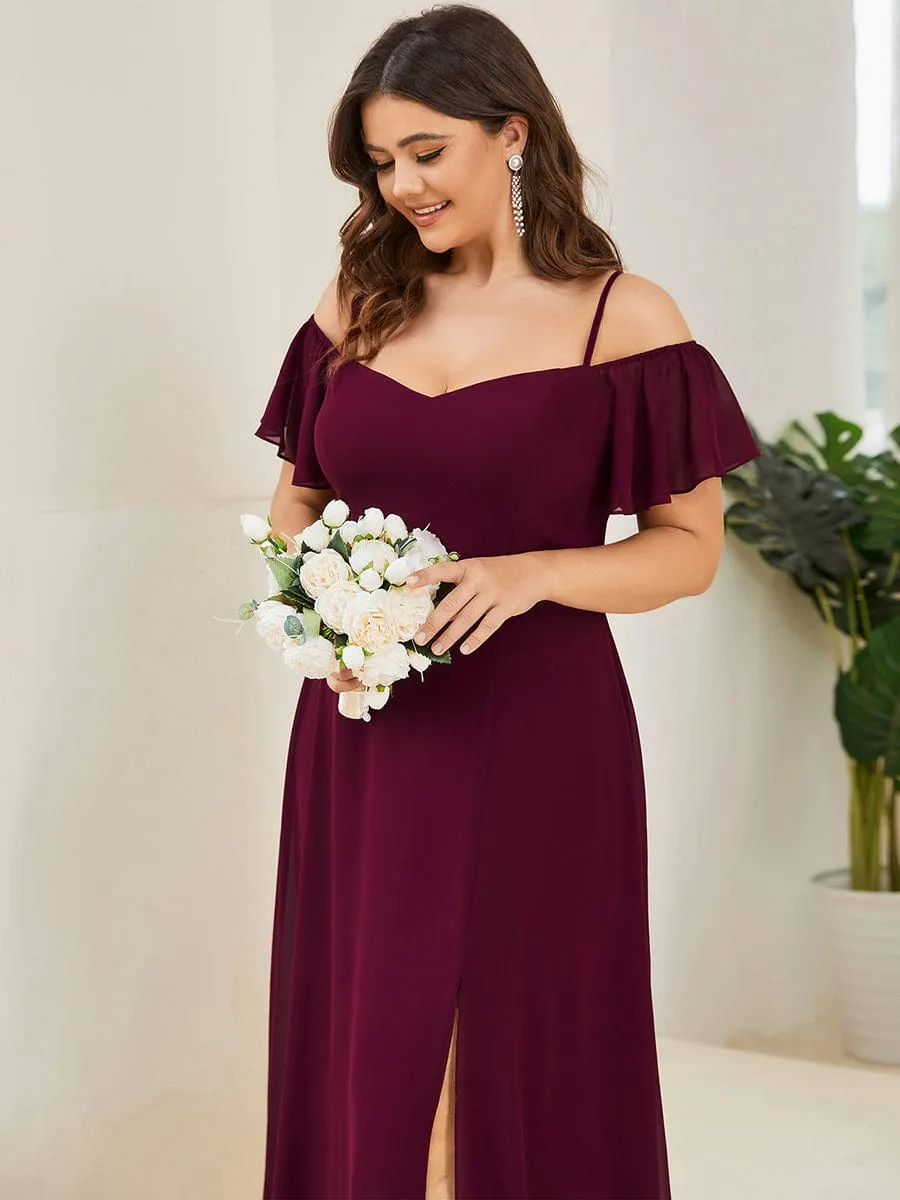 Stylish Cold Shoulder Flare Sleeves Flowy Bridesmaid Dress