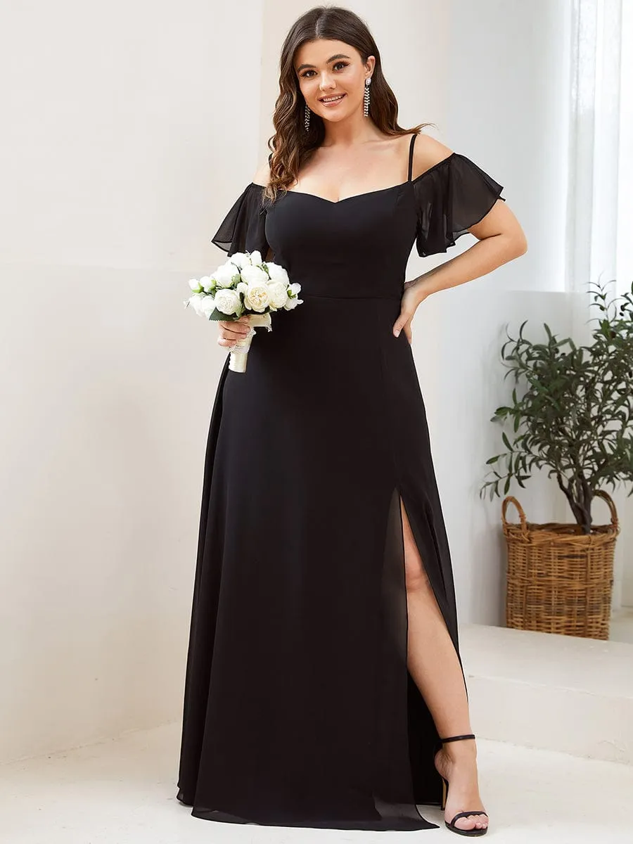 Stylish Cold Shoulder Flare Sleeves Flowy Bridesmaid Dress