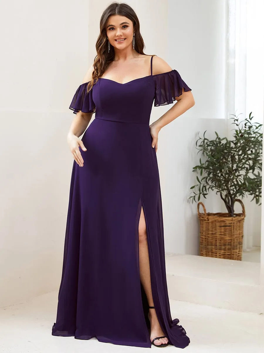 Stylish Cold Shoulder Flare Sleeves Flowy Bridesmaid Dress