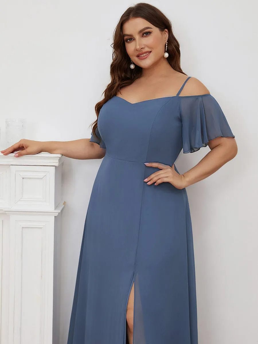 Stylish Cold Shoulder Flare Sleeves Flowy Bridesmaid Dress