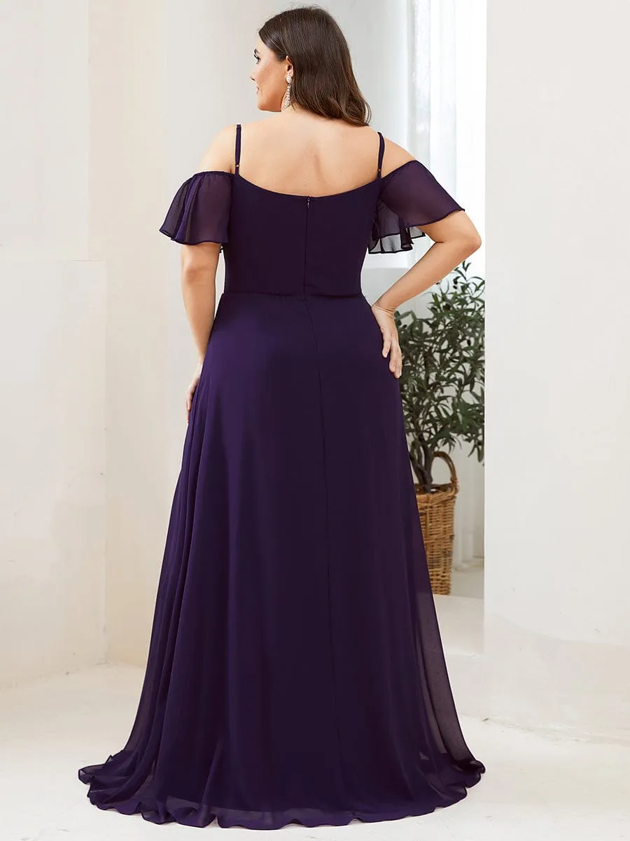 Stylish Cold Shoulder Flare Sleeves Flowy Bridesmaid Dress