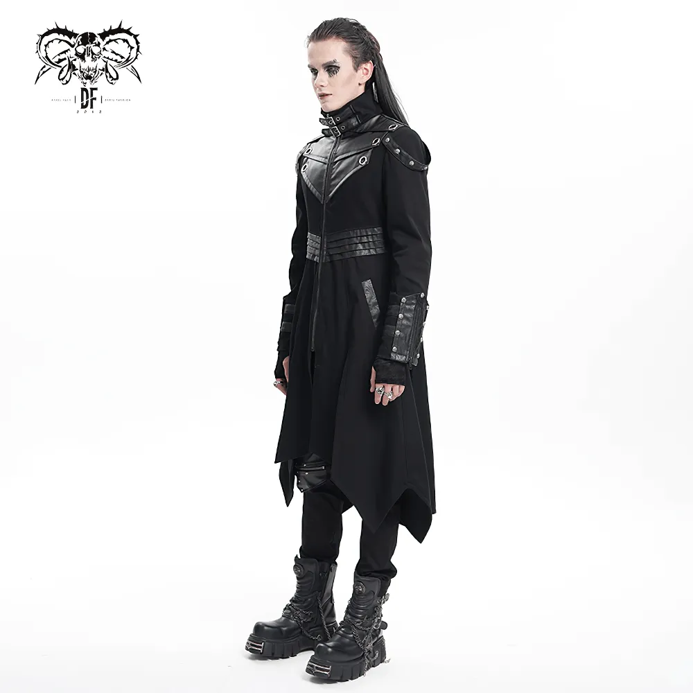 Stylish Gothic Trench Coat with Synthetic Leather Panels