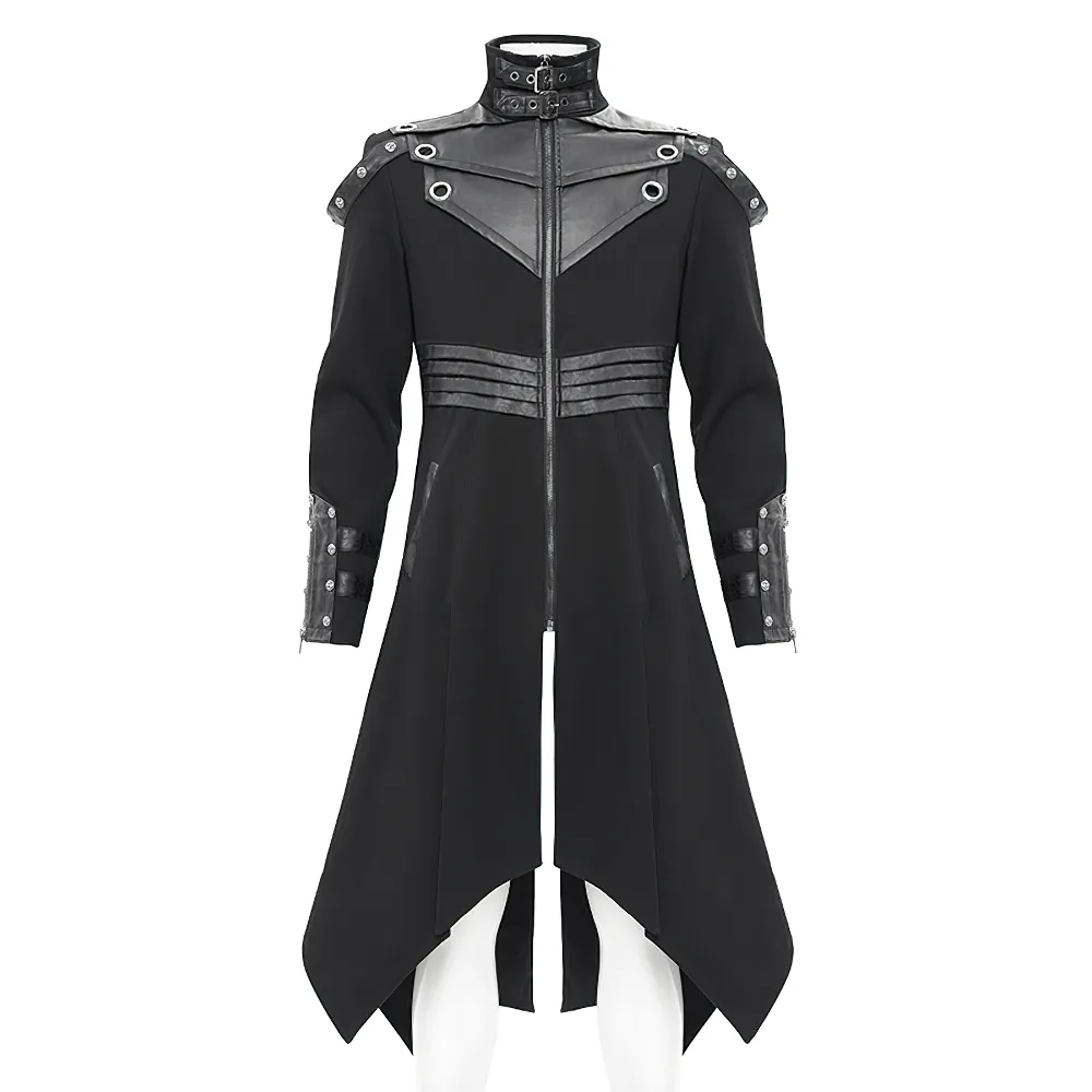 Stylish Gothic Trench Coat with Synthetic Leather Panels