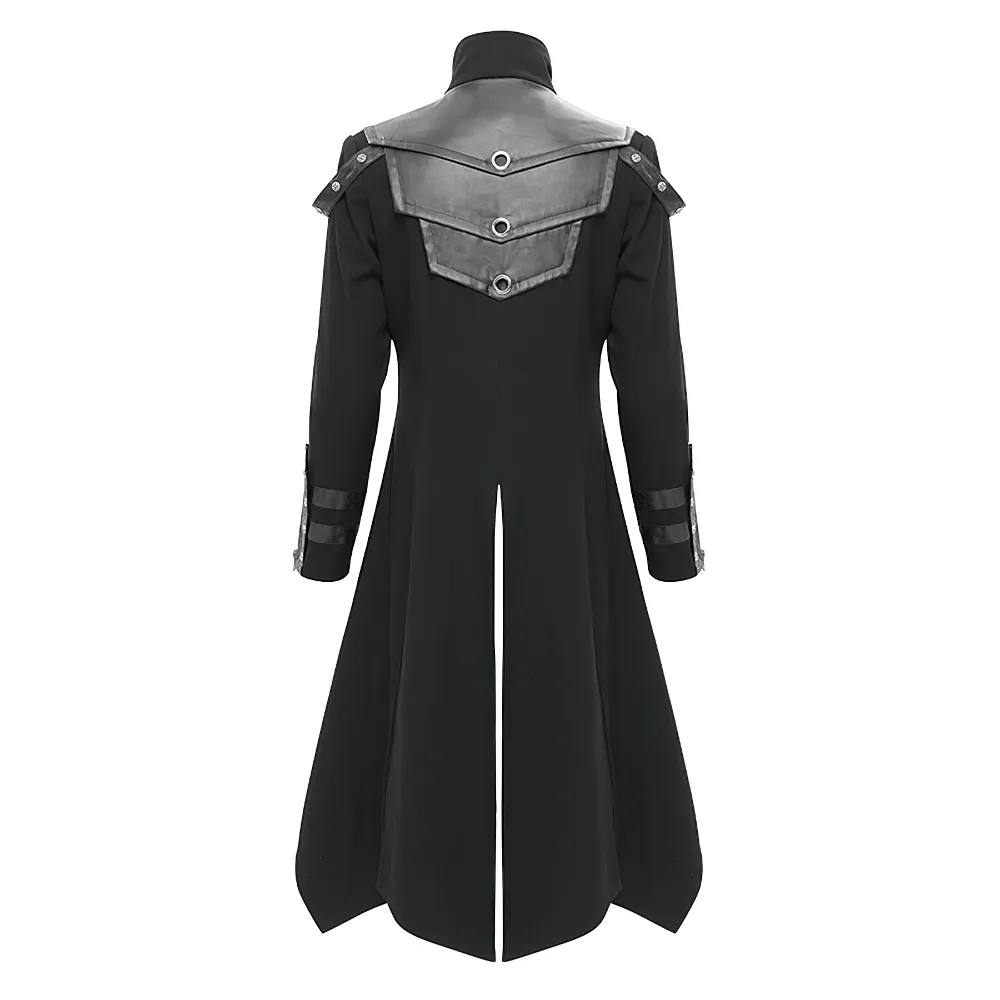 Stylish Gothic Trench Coat with Synthetic Leather Panels